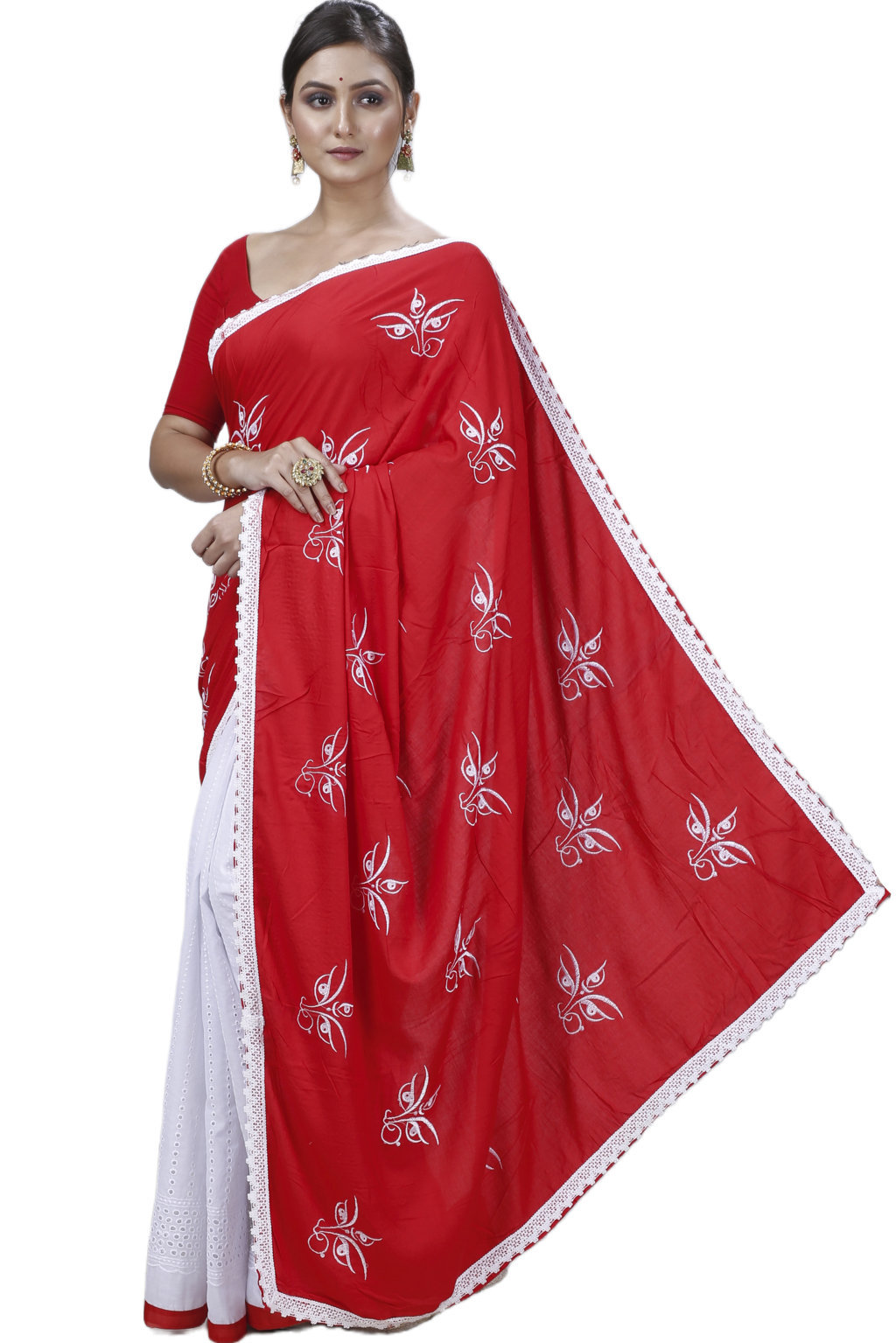 Red Pure Cotton Tiro Hand Loom Saree (13)